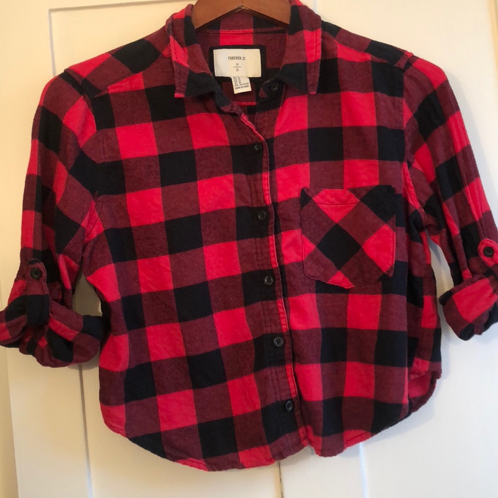 Flannel button down crop top